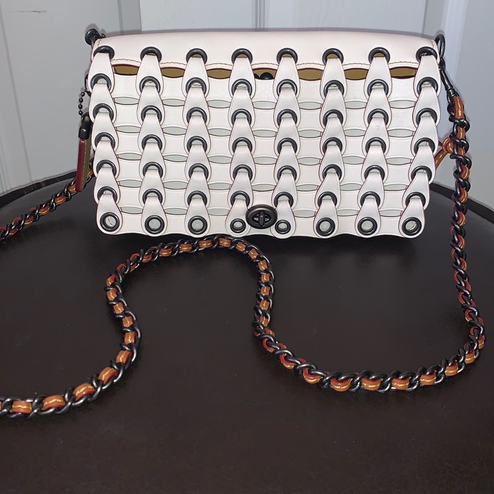 White and Brown Leather Coach Purse